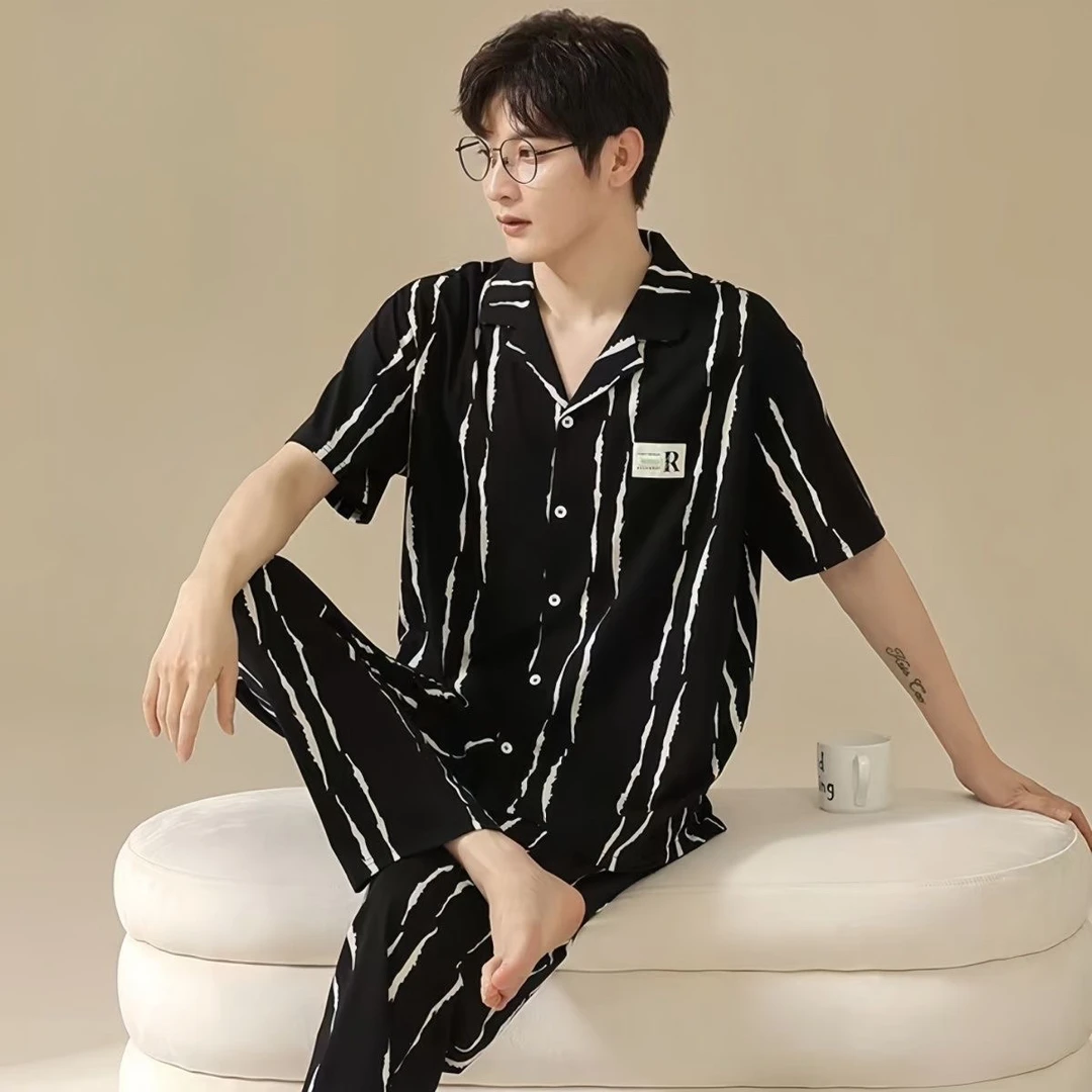 品牌爽棉短袖长裤夏季可外穿简约家居服套装