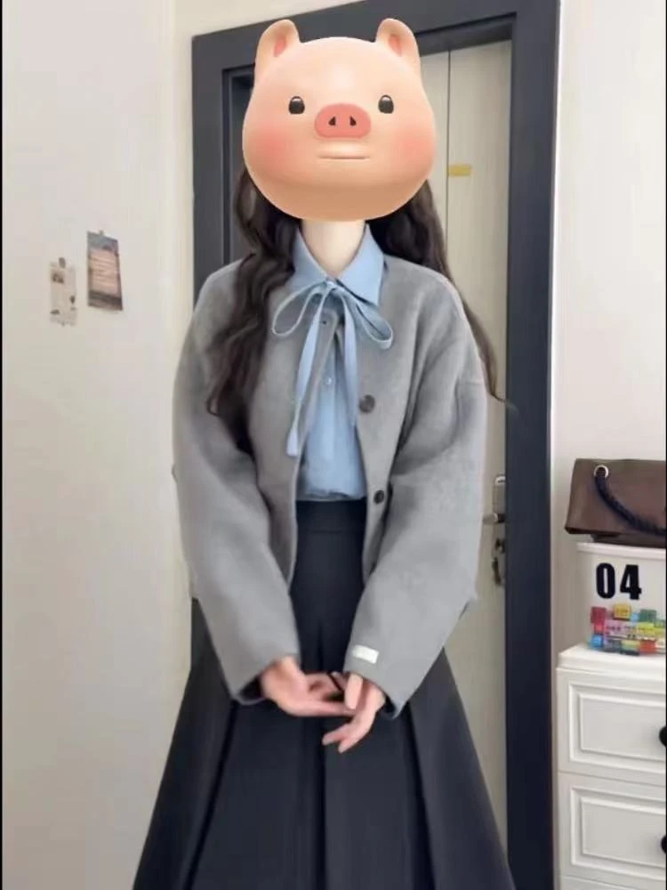 时尚套装高腰百褶裙常规款长裙半身裙韩版裙子制服秋冬季三件套