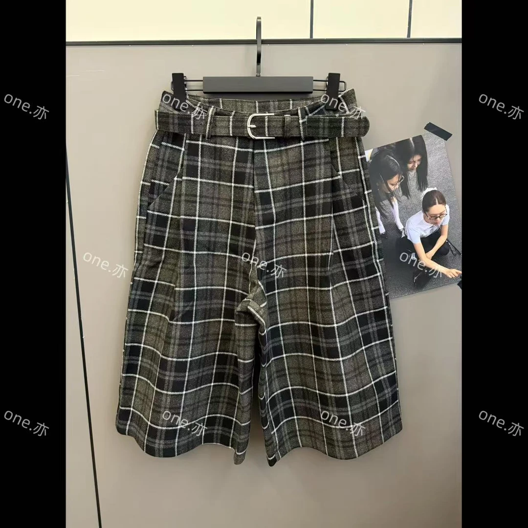 【一个亦】配腰带格子中裤DQ/8951