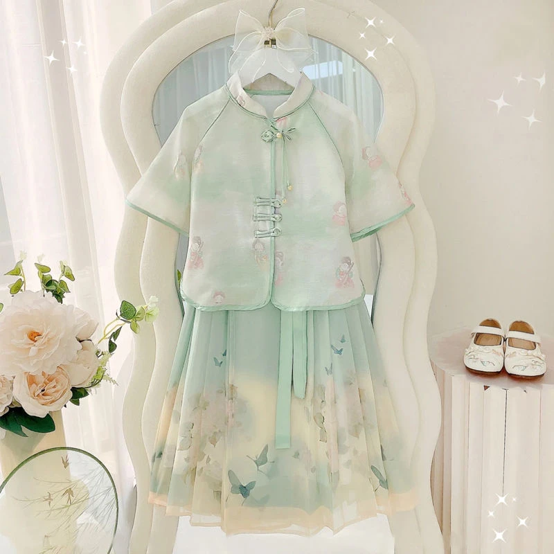 女童夏装汉服套装2025新款中国风唐装衣服小女孩夏季古装两件套仙