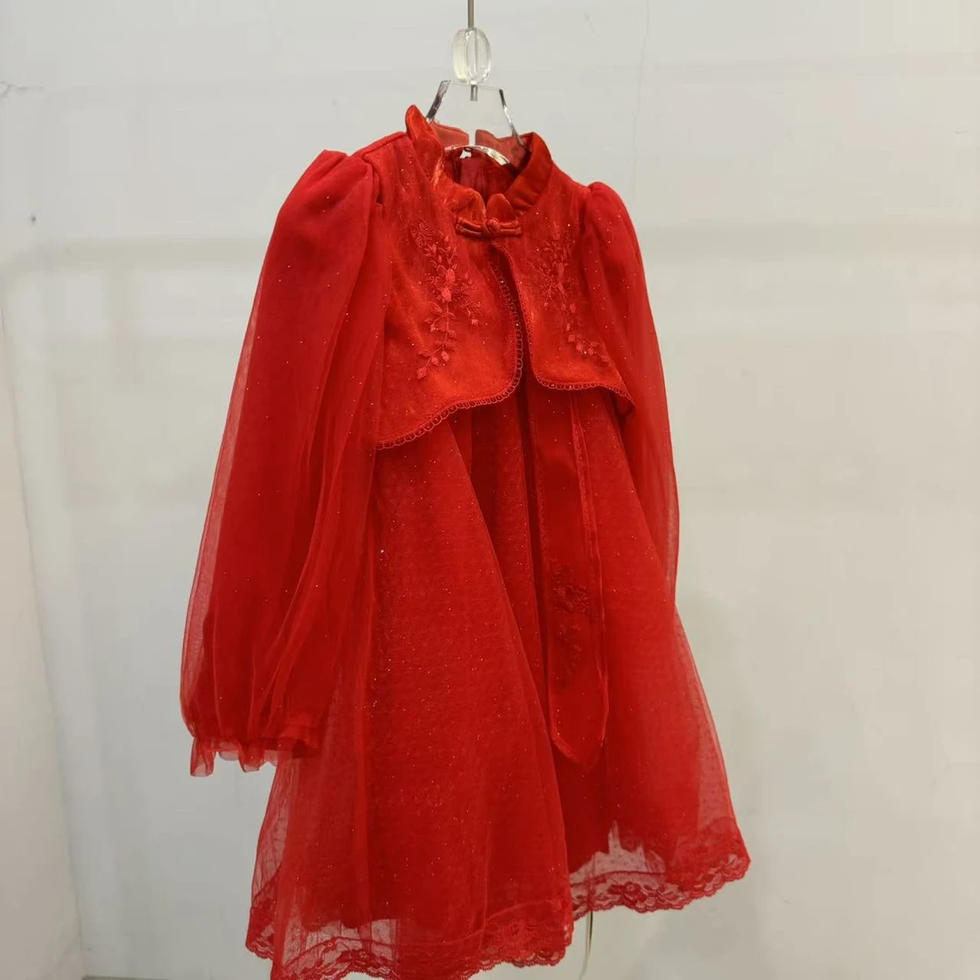 网纱裙千金风蓬蓬裙女纯色连衣裙童装洋气百搭时尚