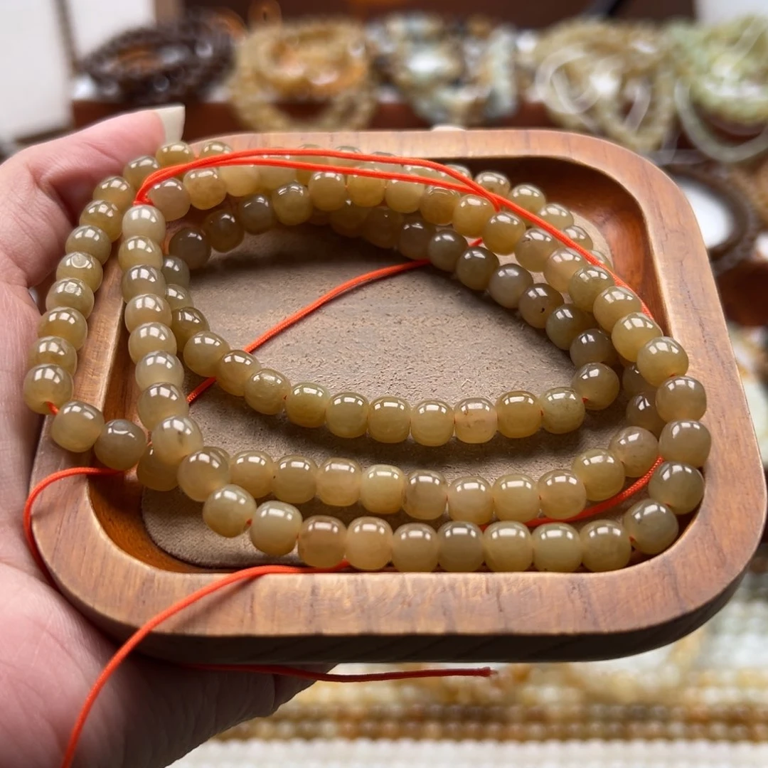 毛衣链未镶嵌和田玉珠串6*7mm