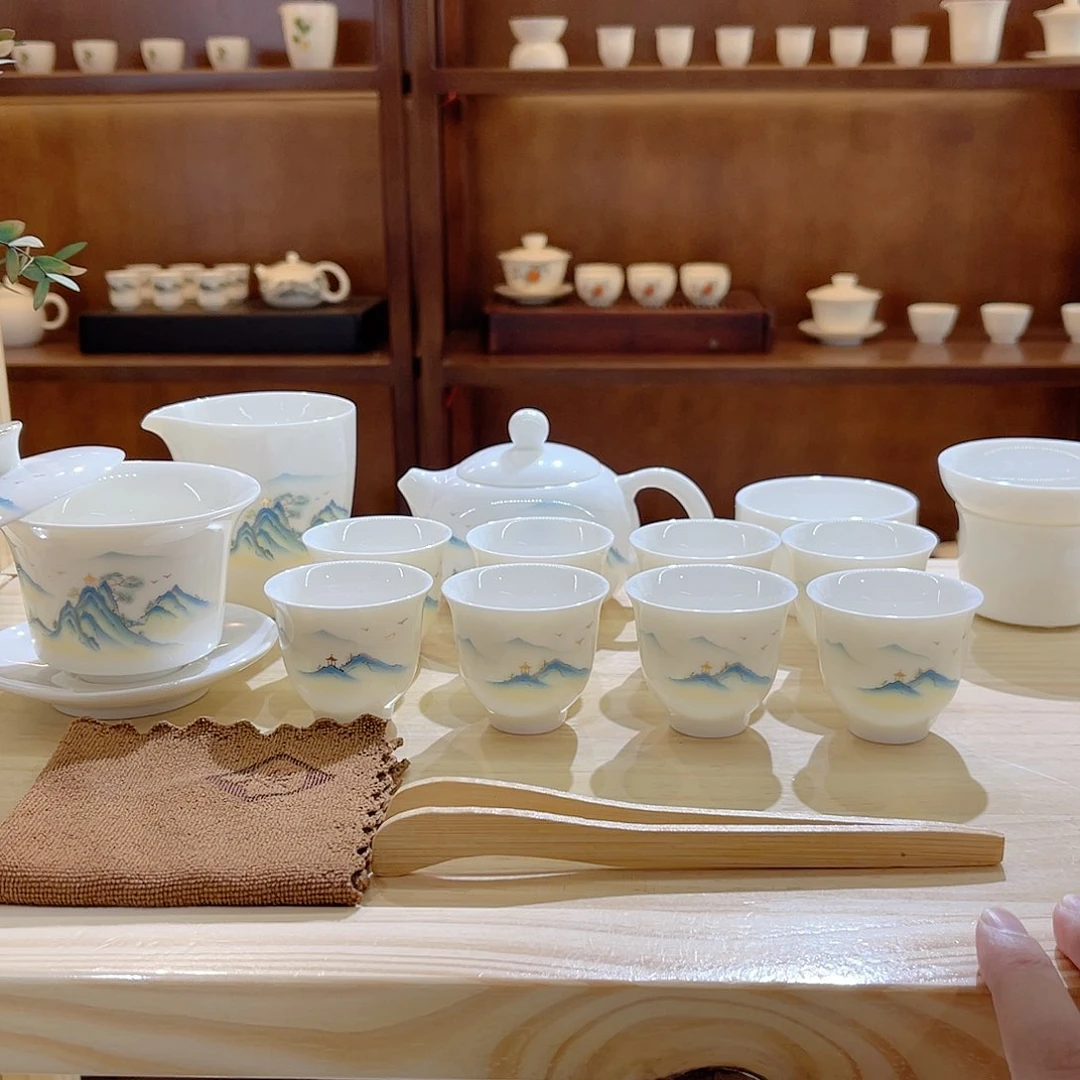 瓷片玄致羊脂玉瓷茶具套装