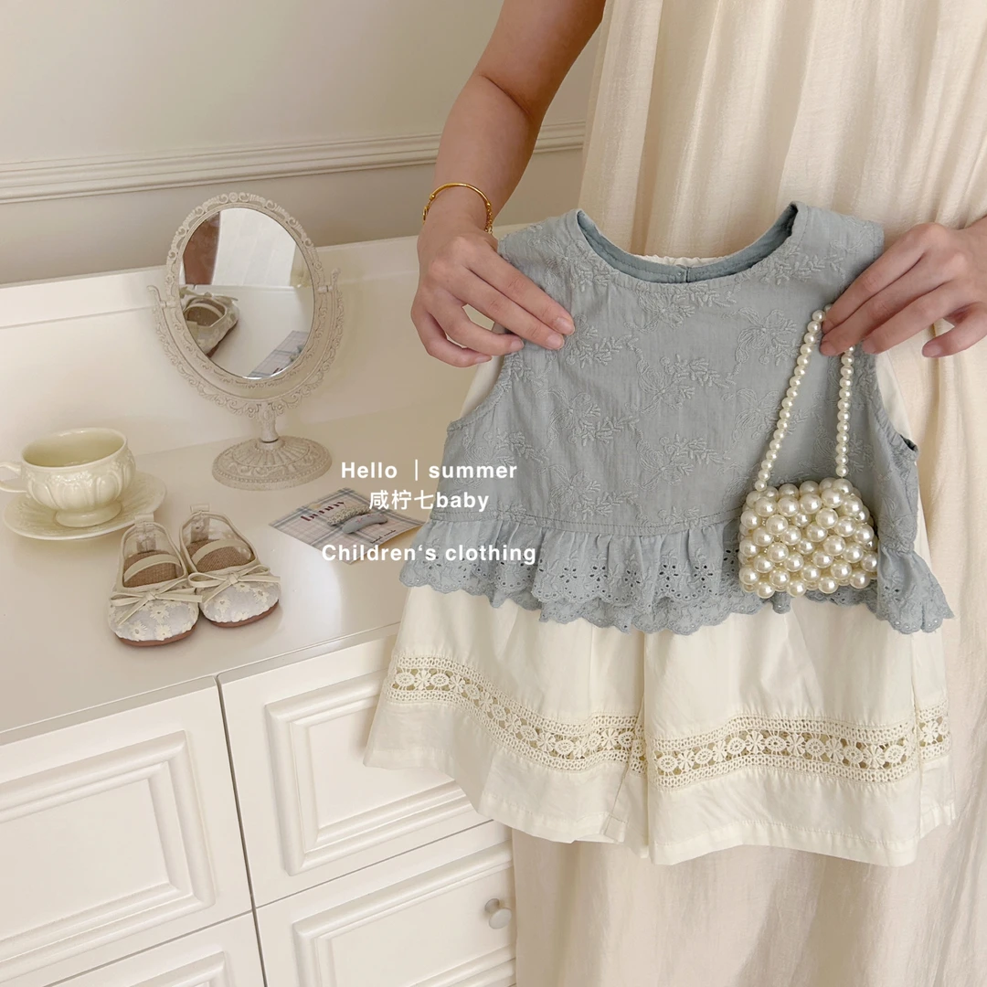 现【咸柠七】女童夏季小众气质蕾丝花边背心娃娃衫2025新款儿童上衣