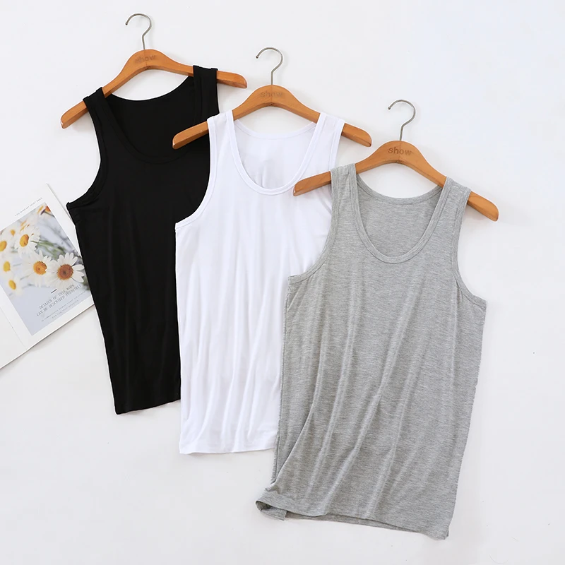 男士背心夏季薄莫代尔弹力健身修身打底汗衫工字跨栏运动家居上衣