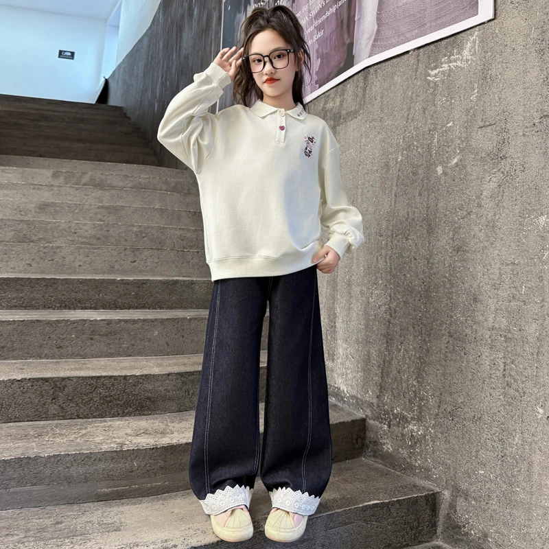女童休闲卫衣套装春秋装2025新款6-12岁初中生女孩秋季洋气牛仔裤