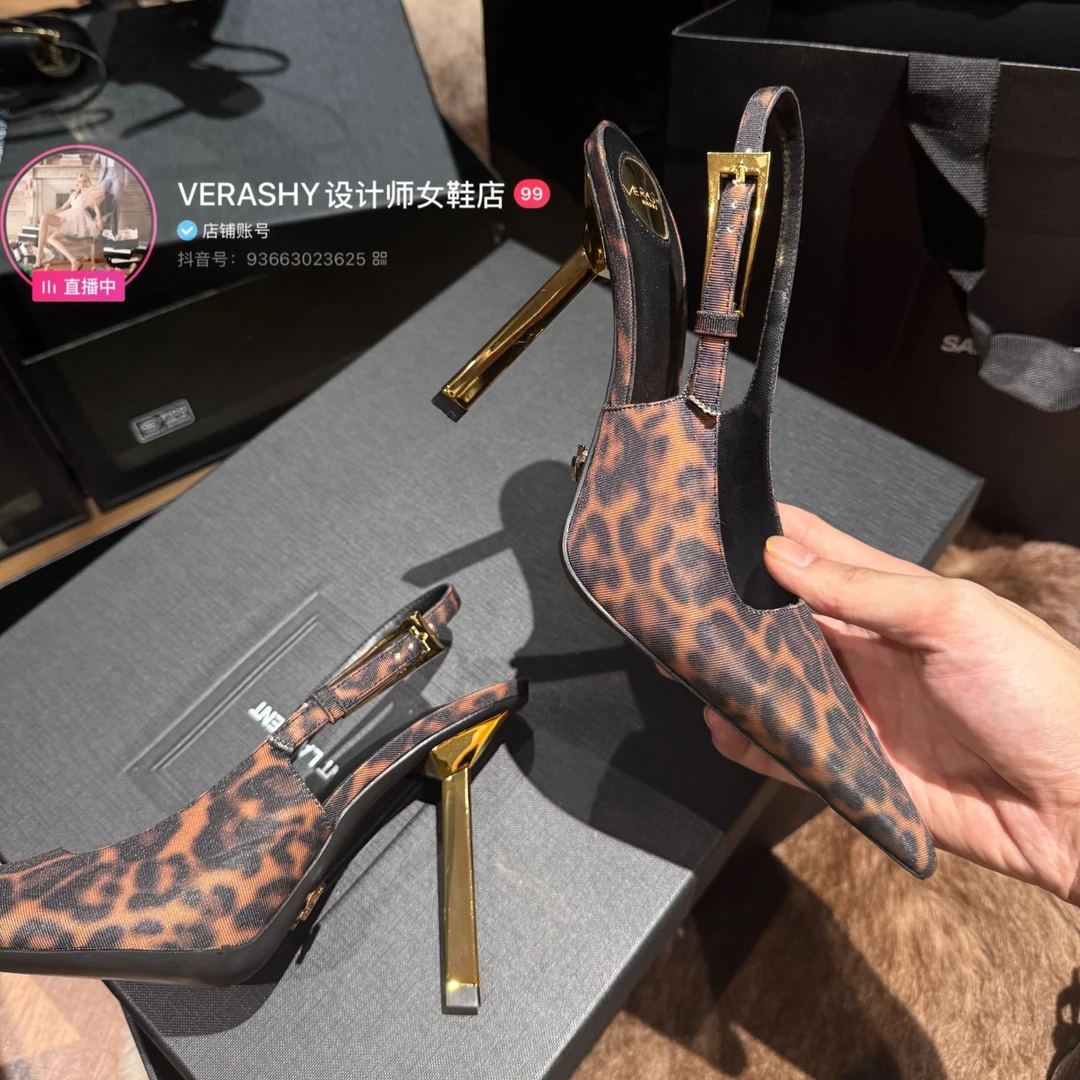 【VERASHY】豹纹杨树林小金条高跟鞋女2025新款气质单鞋性感凉鞋