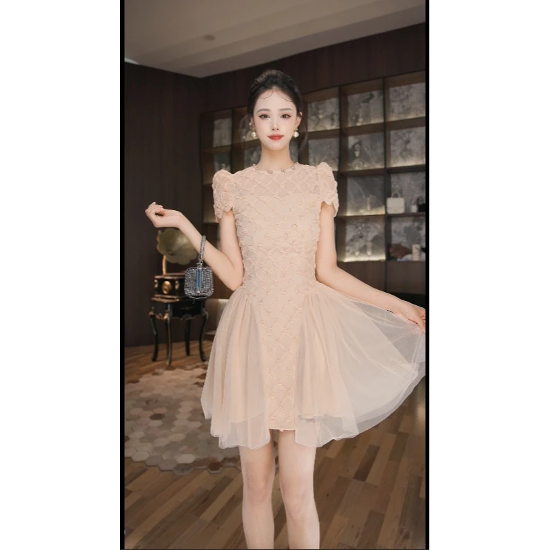 尤米定制 设计感名媛轻奢收腰连衣裙15433