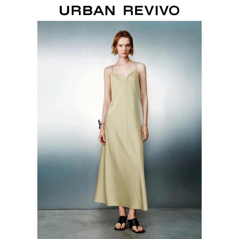 UR2025夏季新款女装简约气质V领垂感吊带连衣裙UWM750082