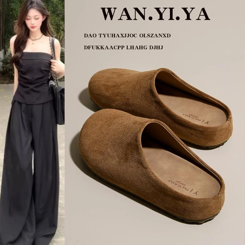 松糕厚底勃肯鞋包头半拖鞋女外穿凉拖鞋2025春夏新款一脚蹬博肯鞋