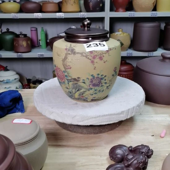 物***迎紫砂茶叶罐一斤装吸力罐花鸟款不退不换235