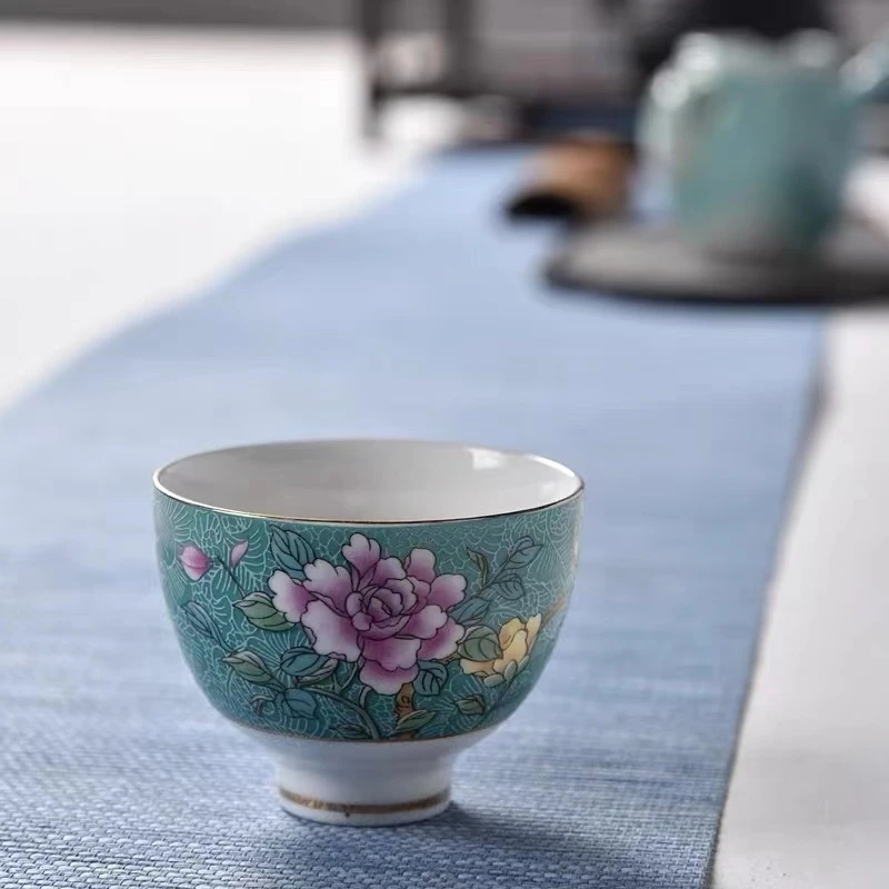 松石绿趴花品茗杯