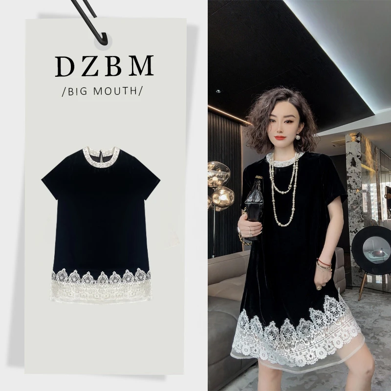 【DZBM】2025夏季新款蕾丝拼接设计欧根纱桑蚕丝高贵连衣裙-Q3952