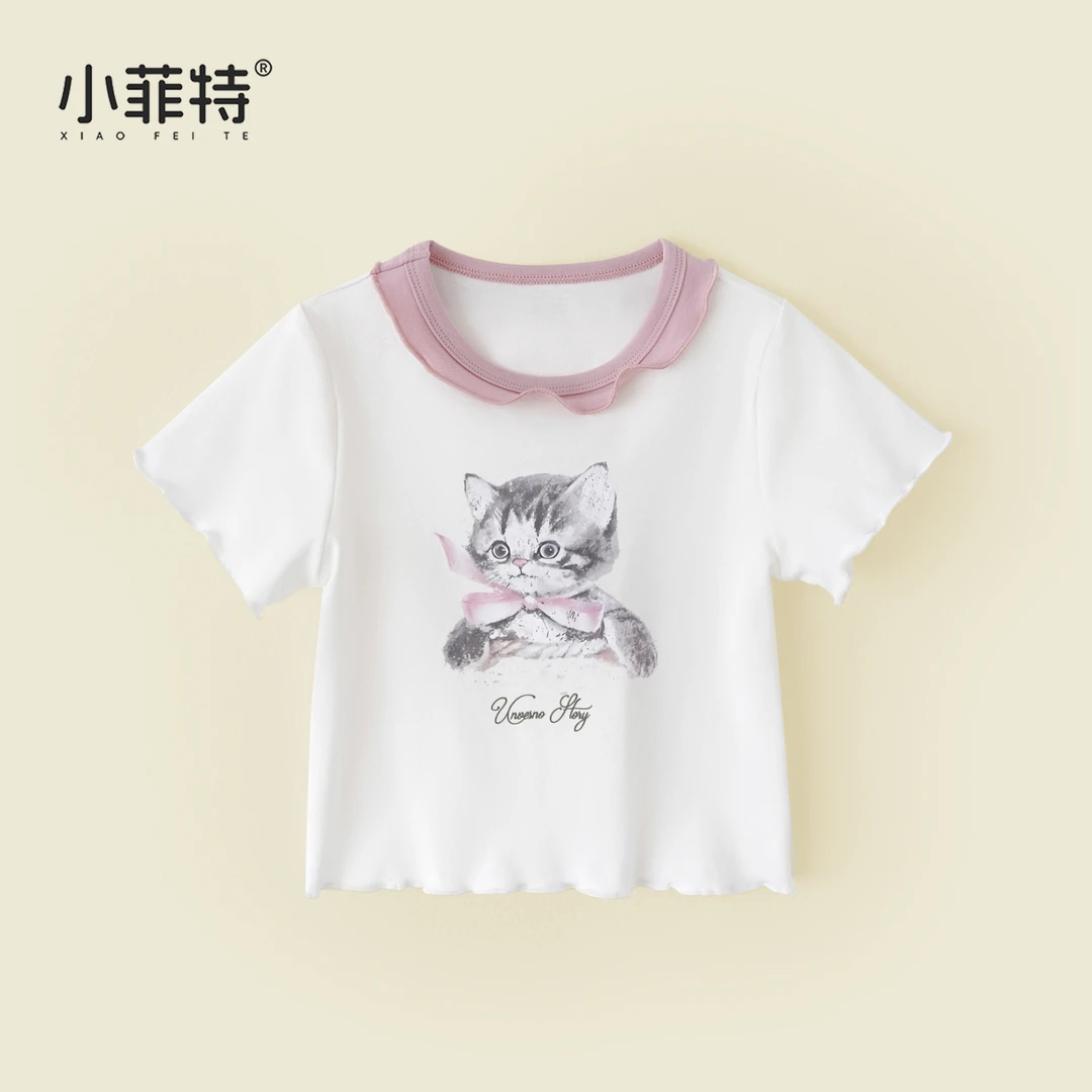 小菲特新款女童洋气夏季卡通印花亲肤短袖t恤休闲上衣BGYX50844