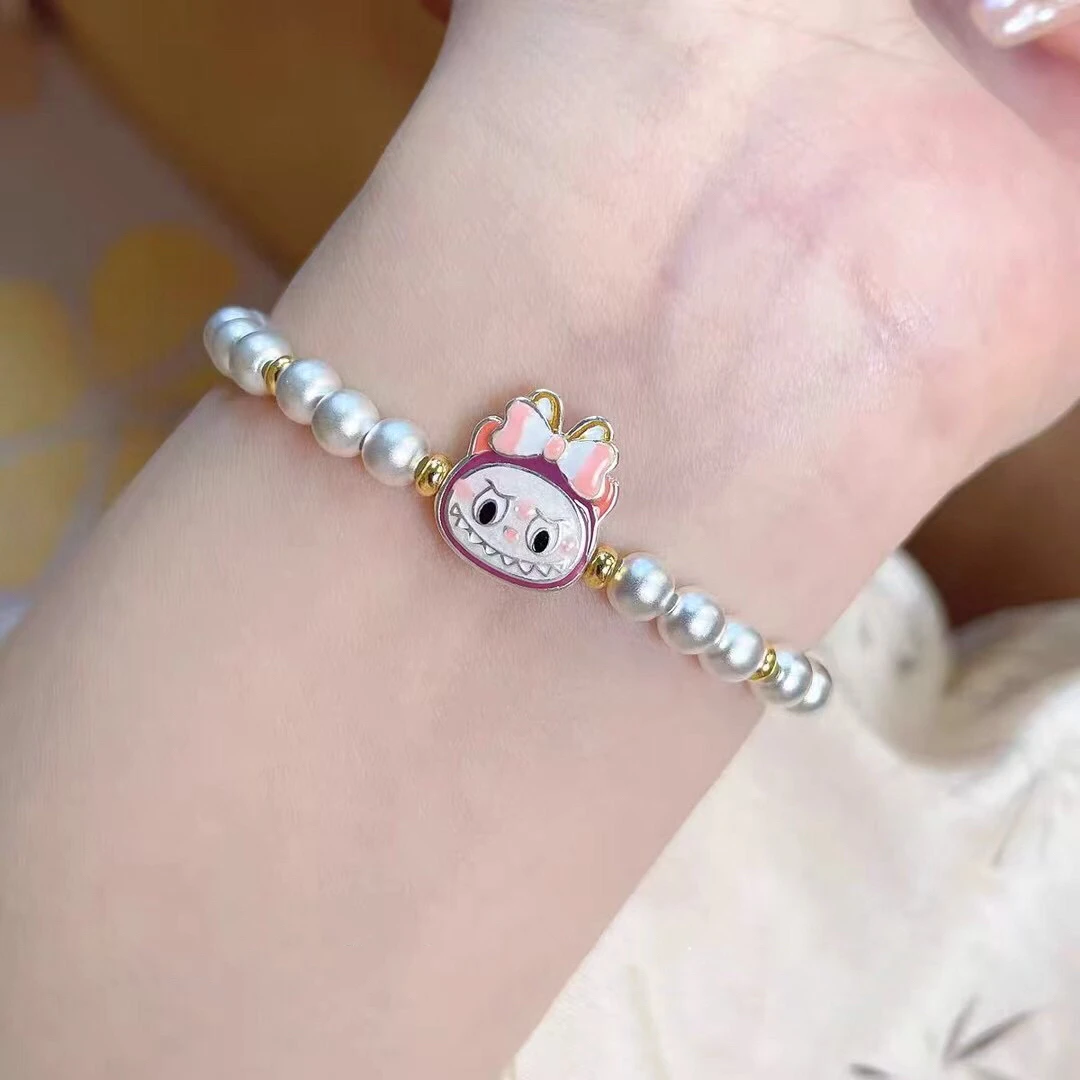 足银手链 990足银古法珠足银999拉布布弹力绳女手链可爱甜美时尚