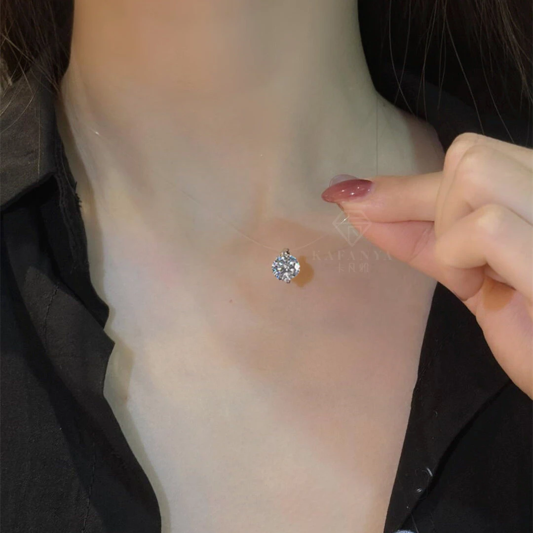 坠链均925银莫桑石 明星同款人鱼之泪项链女款气质轻奢小众锁骨链