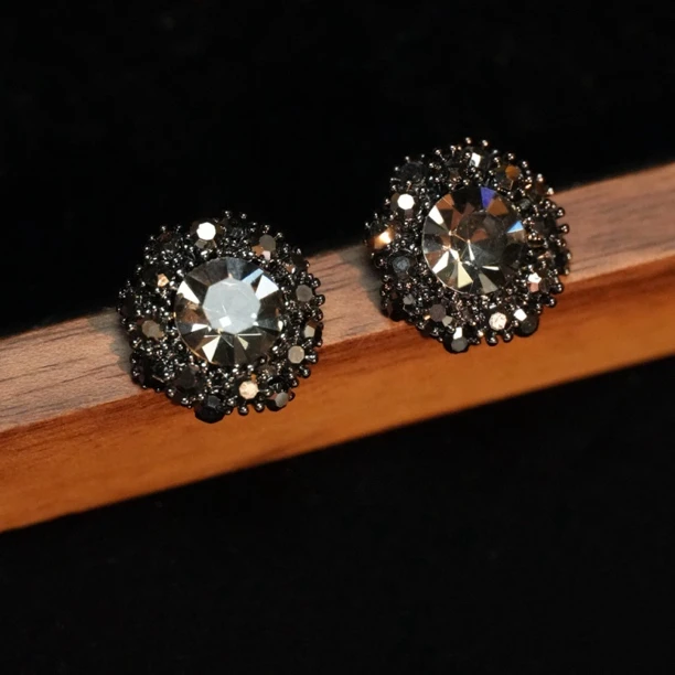 铜合金耳饰 A449 韩国东大门新款复古做旧璀璨镶钻圆形耳钉百搭