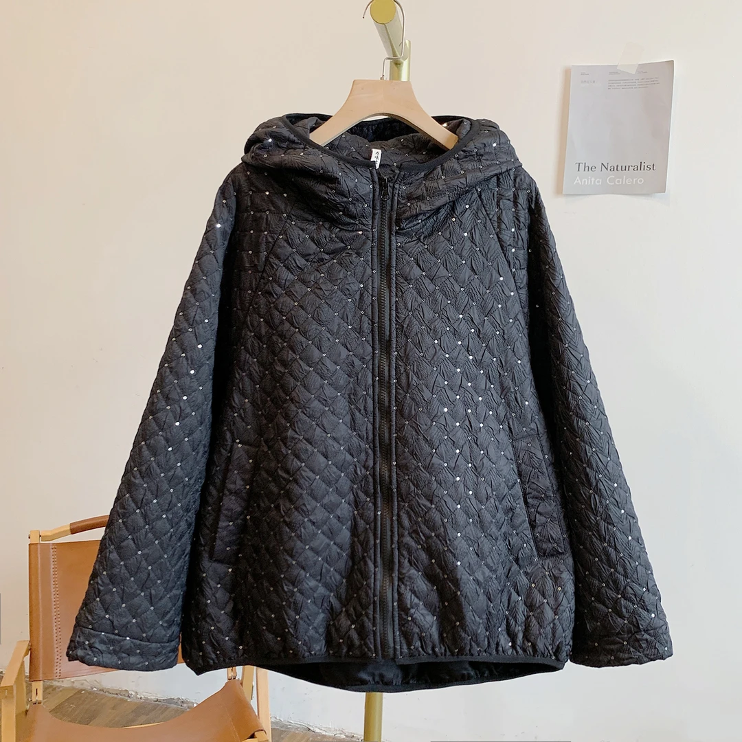 星光Y3300亮片菱格拉链连帽棉衣