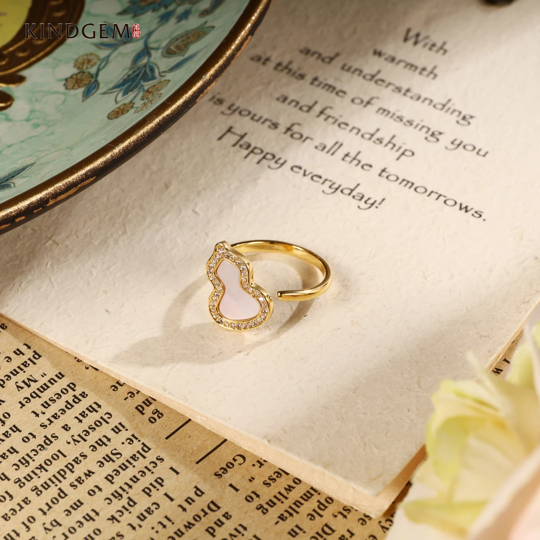 铜合金锆石戒指 气质个性金色镂空葫芦时尚开口戒指 C-29036