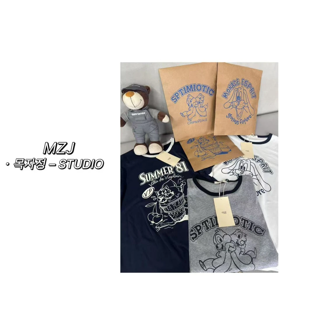 무지징-「纸袋卡通系列」韩国单！印花百搭短袖T恤-25139-B