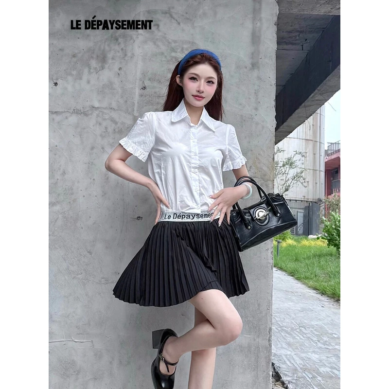 LEDEPAYSEMENT闪闪腰带不对称短裙女夏季新款高腰显瘦百搭半身裙