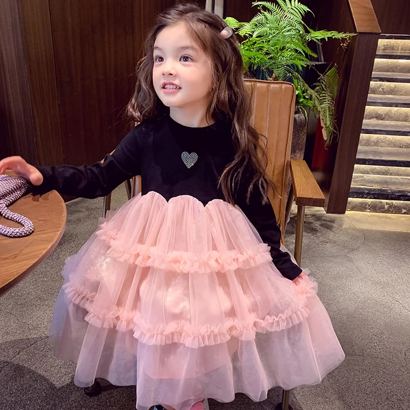 女童连衣裙春装2025新款小女孩法式网纱公主裙洋气儿童长袖打底裙