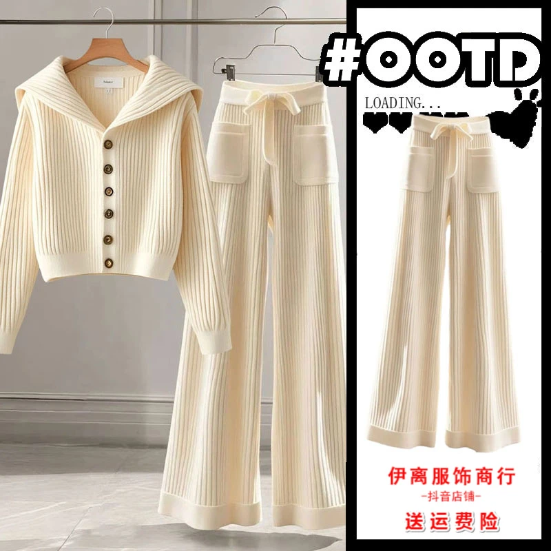 2025年春季气质女装高档大气软糯百搭针织上衣休闲慵懒显瘦直筒裤