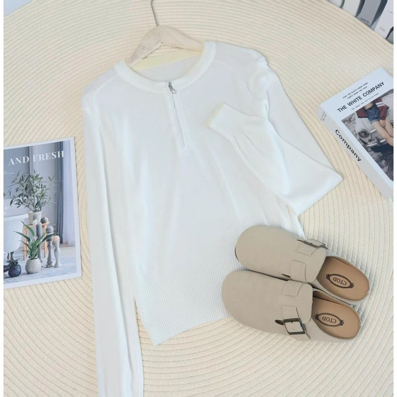 玲姐定制-圆领短款套头假两件撞色春秋薄款金属标针织毛衣07625