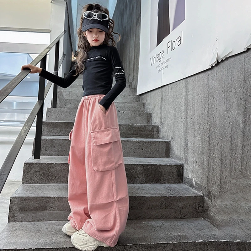 女童休闲工装裤2025春秋新款儿童春装韩版洋气宽松阔腿裤直筒裤潮