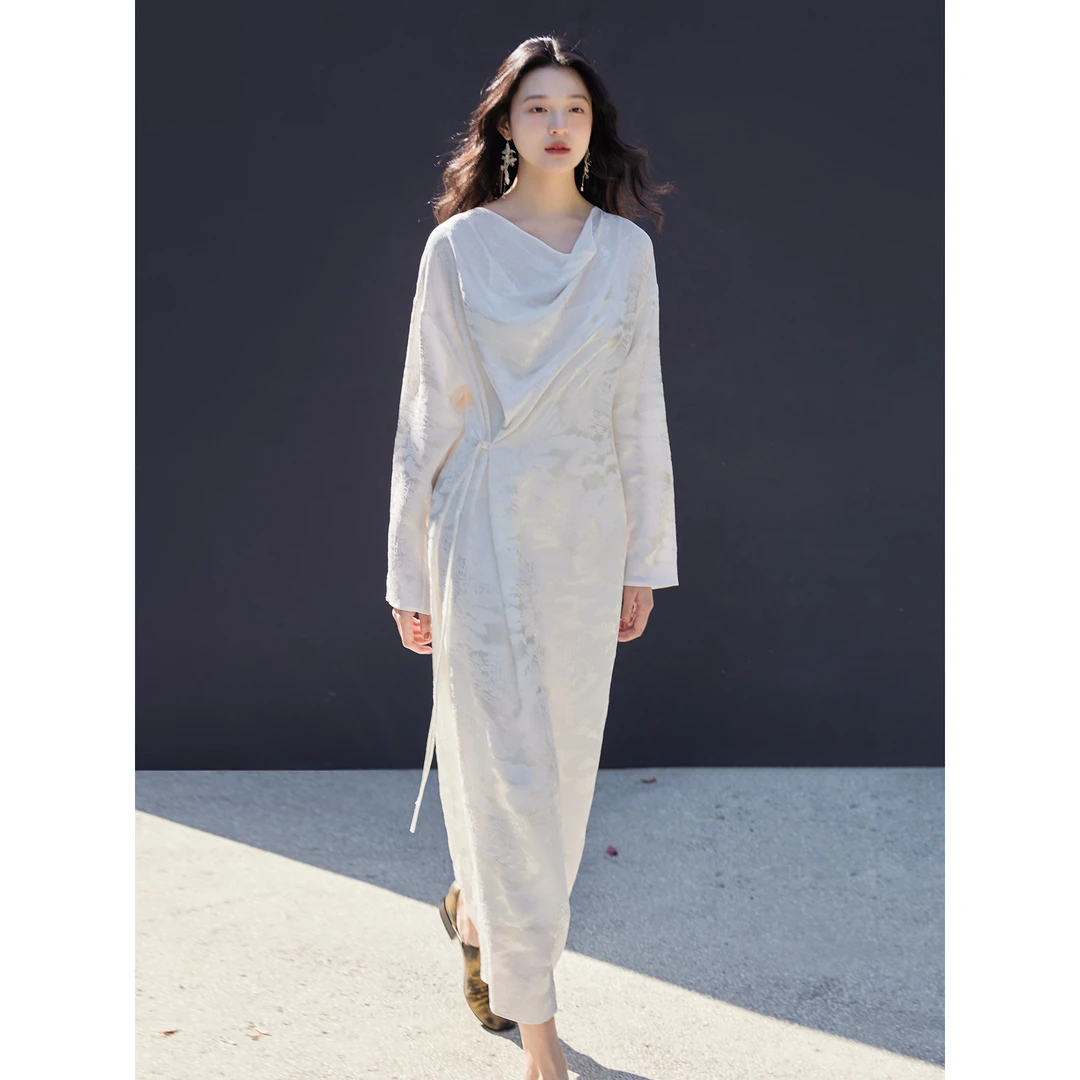 桑蚕丝 亭台楼阁提花 | 荡领连衣裙 送内搭吊带