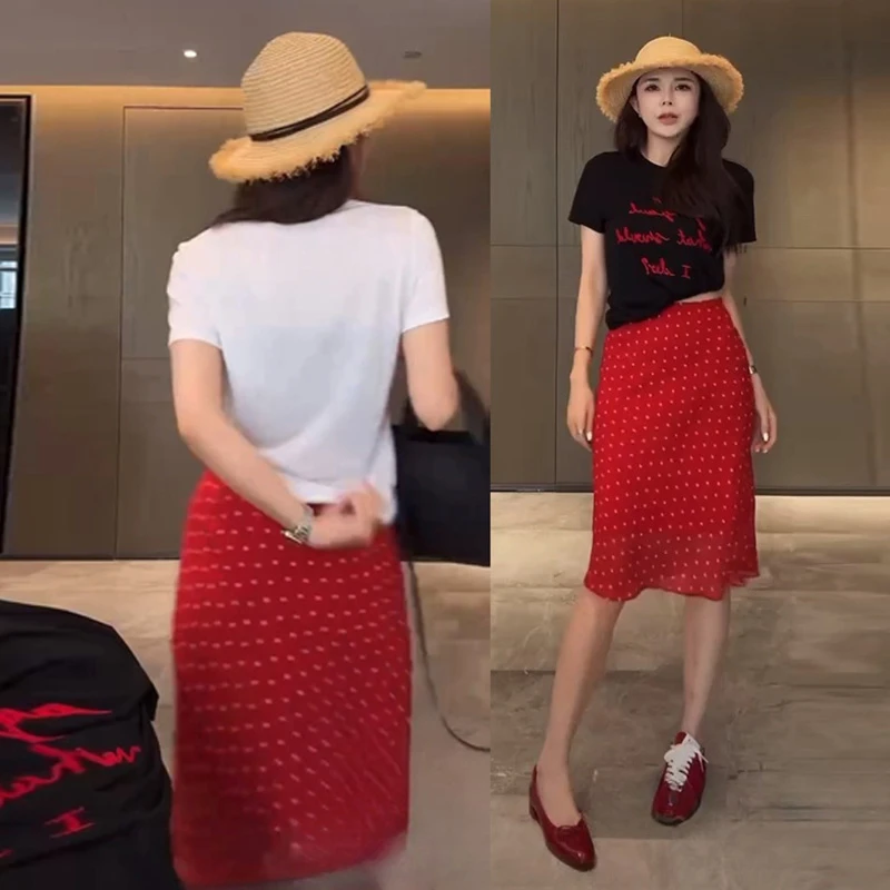 时尚气质高级感两件套女夏季新款字母印花短袖T恤印花半身裙中裙