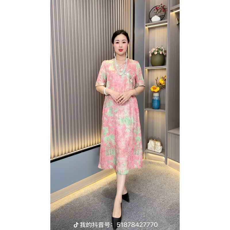 花花子 YJ25011时尚妈妈装中长款连衣裙