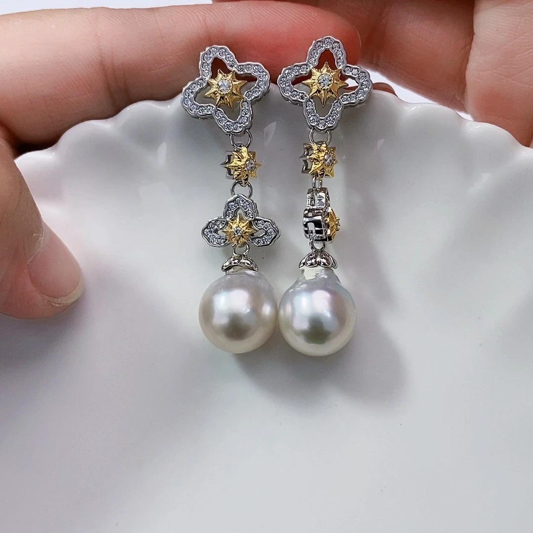 银S925镶嵌海水珍珠澳白巴洛克耳饰刘*艳