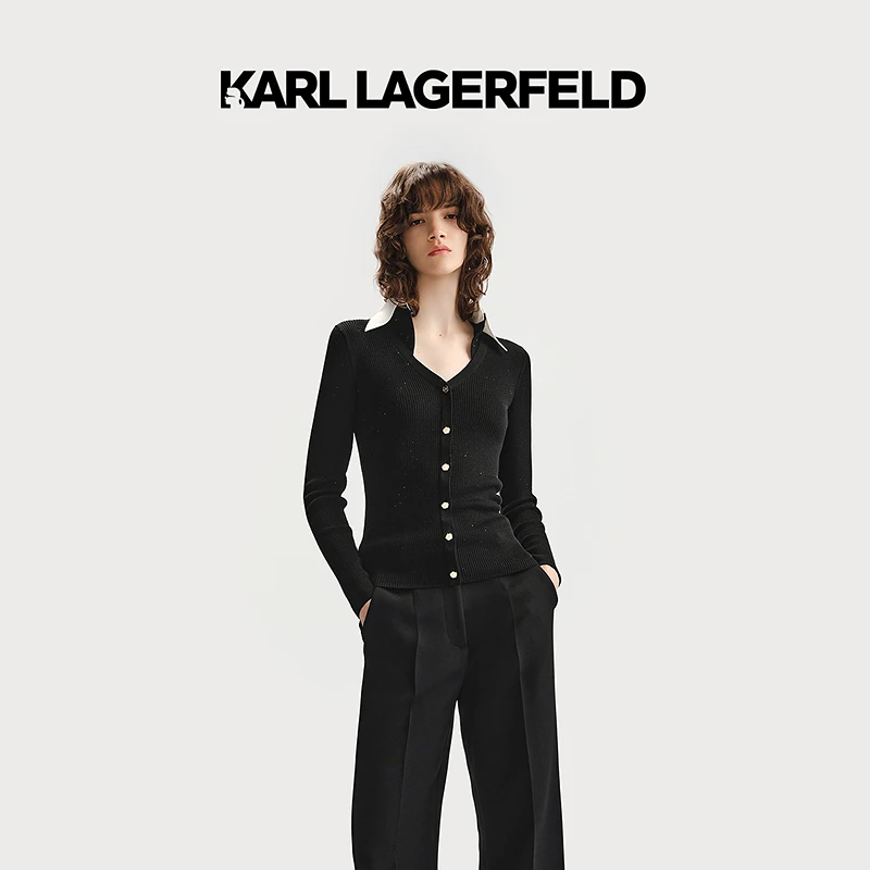 【晨粉专享价】KARLLAGERFELD新款衬衫领套头针织老佛爷236L2088