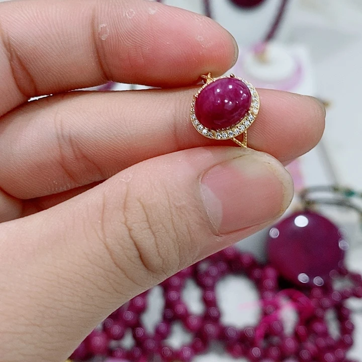 戒指银S925镶嵌红宝石