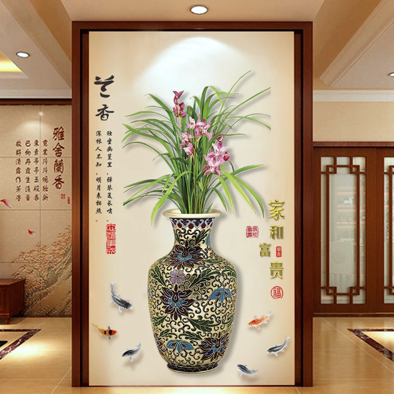 中国风立体墙贴画客厅背景墙壁纸墙纸 餐厅卧室玄关装饰中式壁画