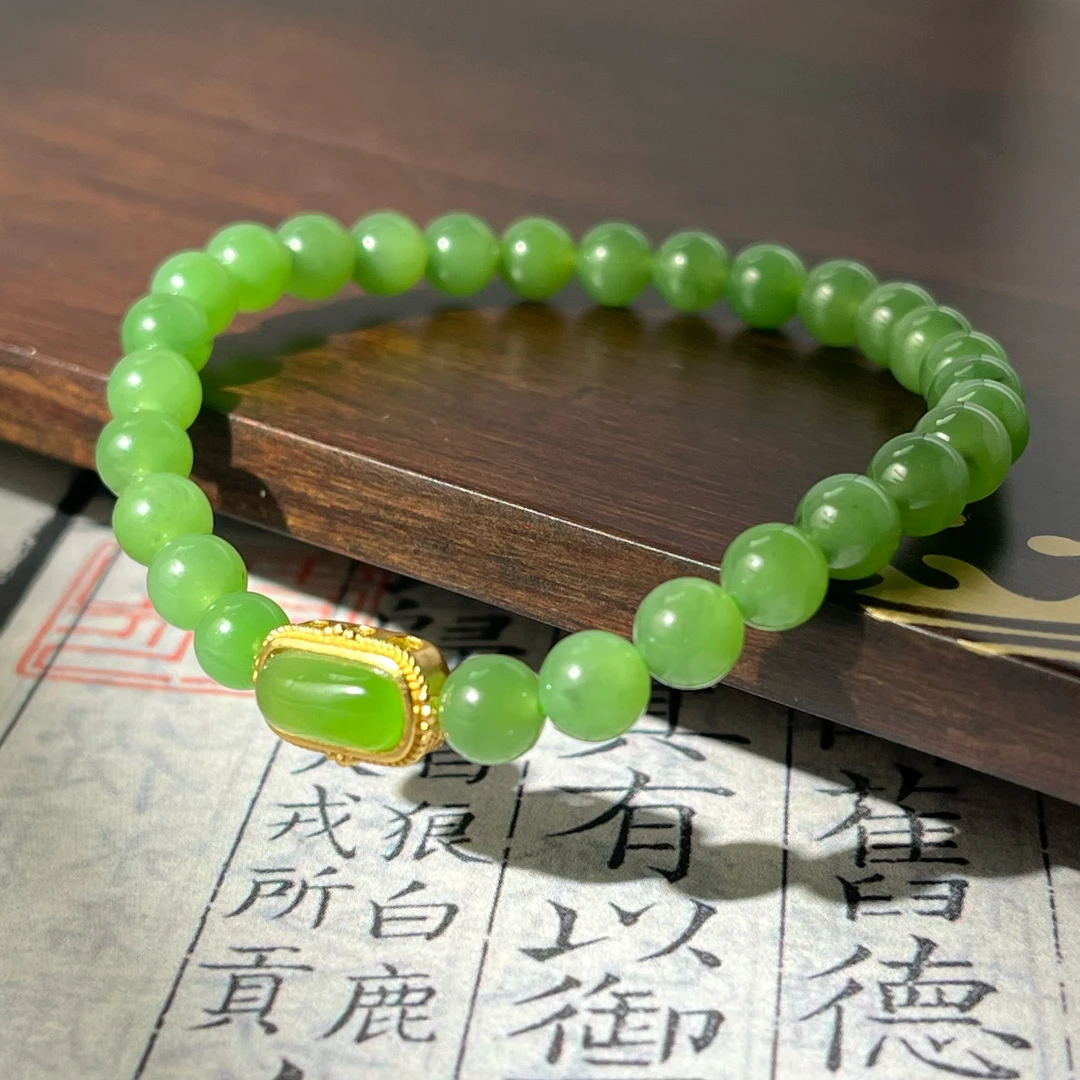 【大新珠宝】和田玉碧玉苹果绿手串 约6mm 原创百搭-多样性发一
