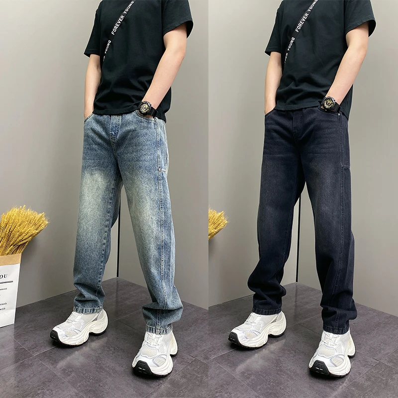 男士潮流宽松休闲裤2025日系秋季新款水洗牛仔裤痞帅百搭直筒长裤