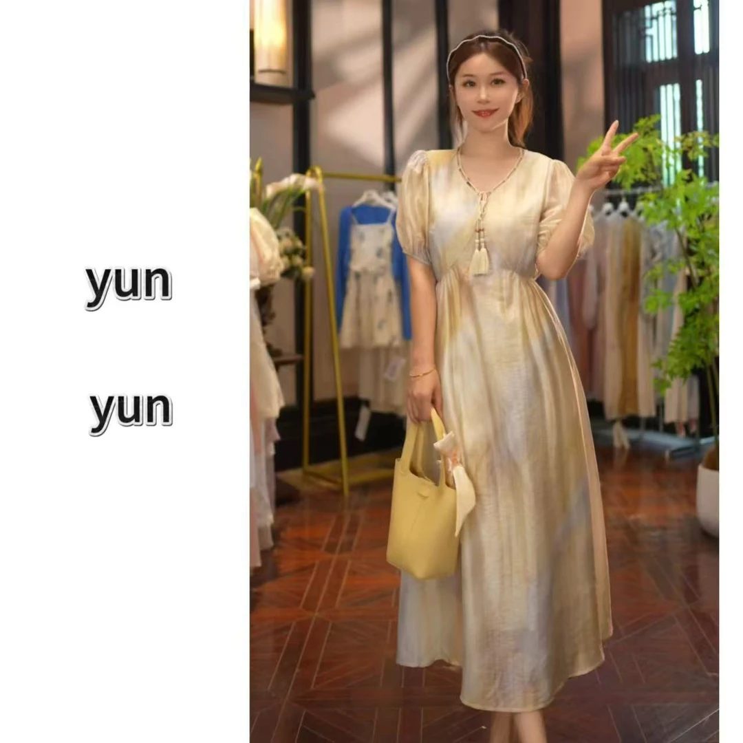 【云云专属】V领显瘦设计晕染感绝美怦怦心动连衣裙58165