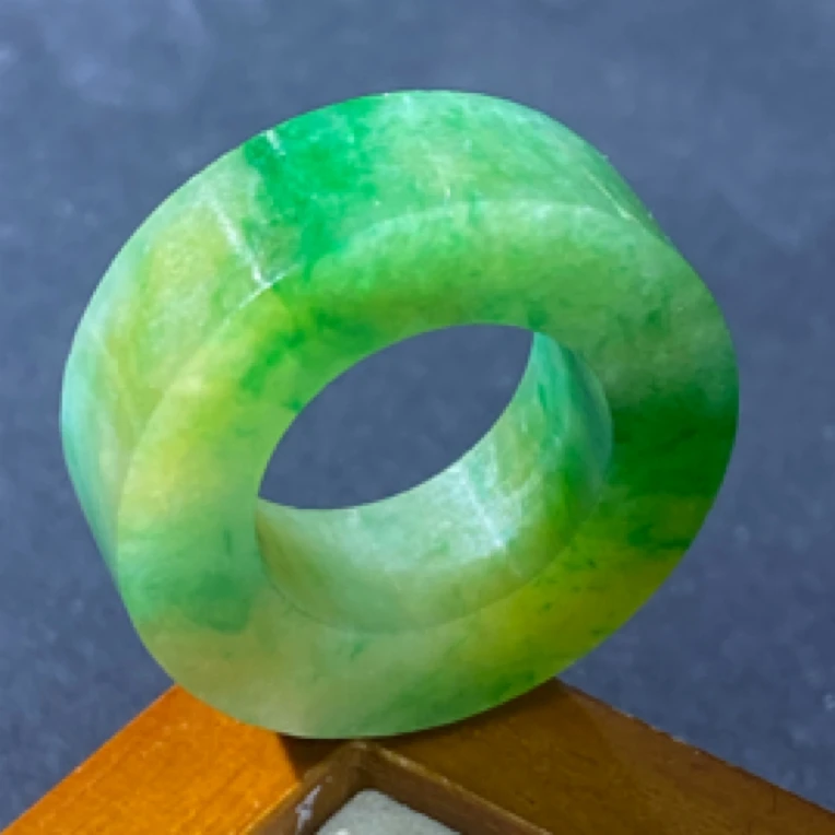 【杨玉环】天然A货翡翠黄➕绿轮胎戒指，毛货14圈口以上