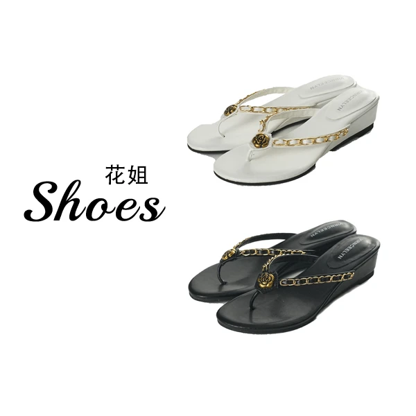 链条坡跟厚底夹脚人字凉拖鞋