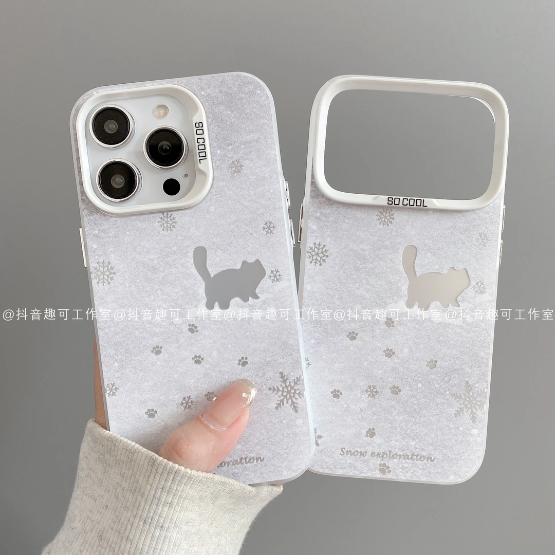 磨砂彩银适用iphone17promax苹果16手机壳15/14/13/12/11华为小猫