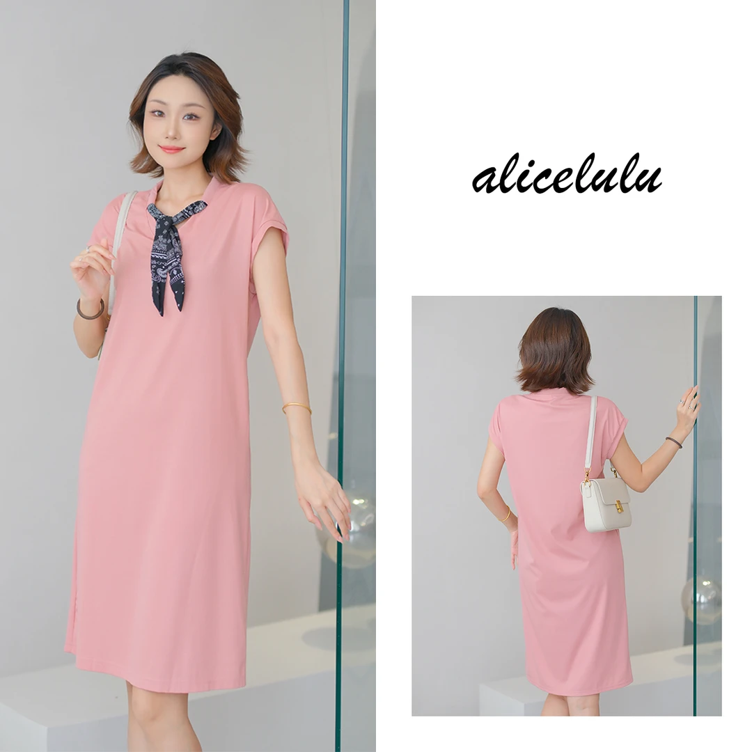 1[alicelulu] 韩版洋气系带v领连衣裙显瘦舒适简约百搭S1035170T