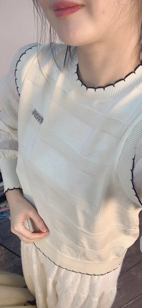 2025年夏装新款拼接雪纺长袖黑白条纹冰丝针织电脑提花龄气质宽松