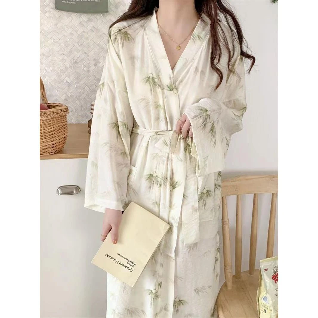 GPSUNLU新中式夏天长款睡袍女款春秋季高级感可外穿浴袍家居服
