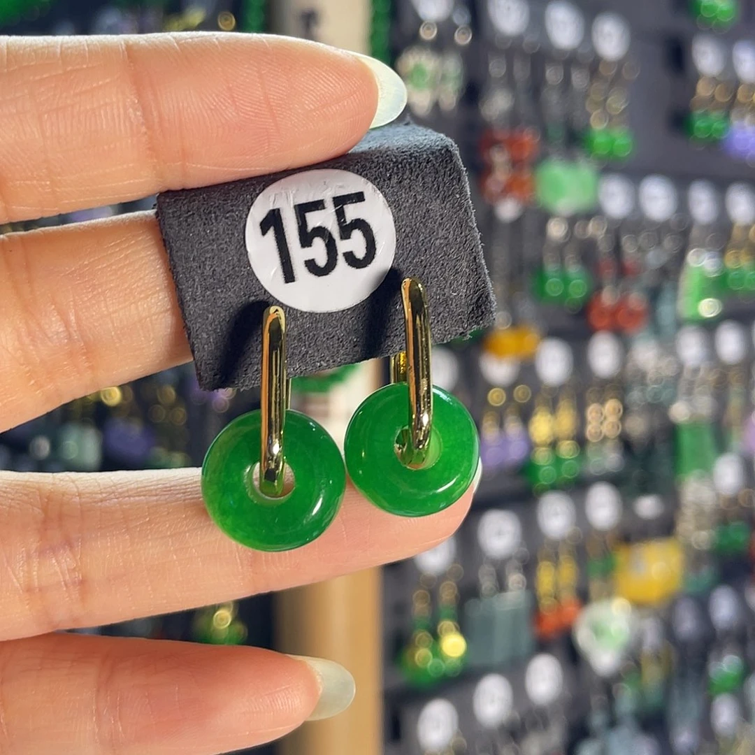 翡翠银S925镶嵌耳饰155