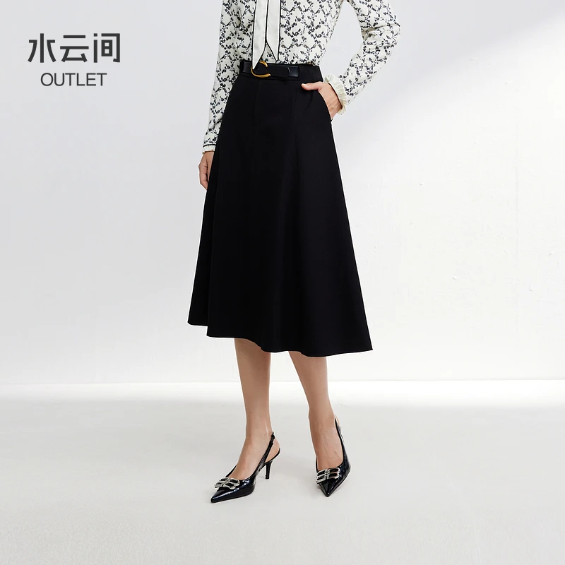 【半身裙】水云间黑高腰半身裙中长款伞裙12410153