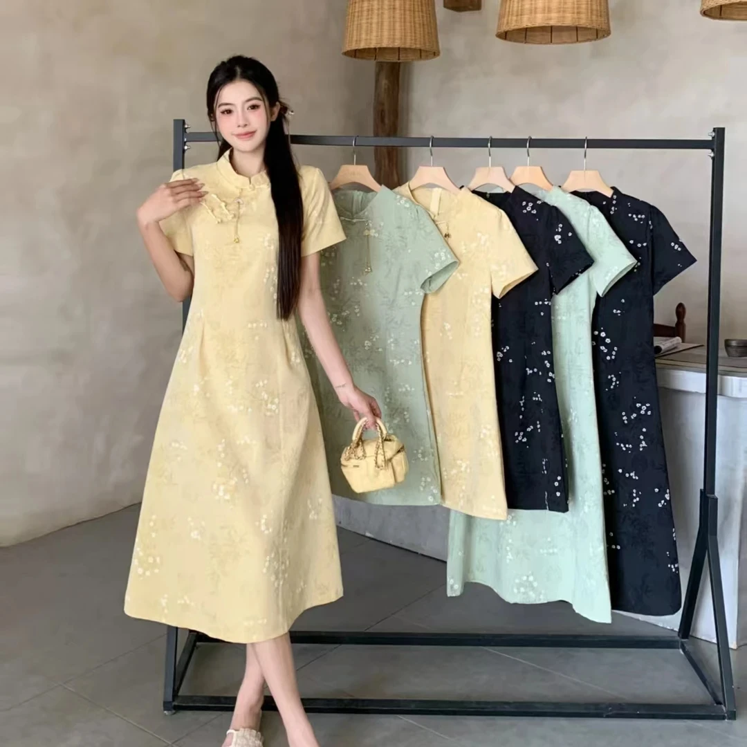 2025夏装新款胖mm大码女新中式旗袍长短款国风连衣裙2022+2023