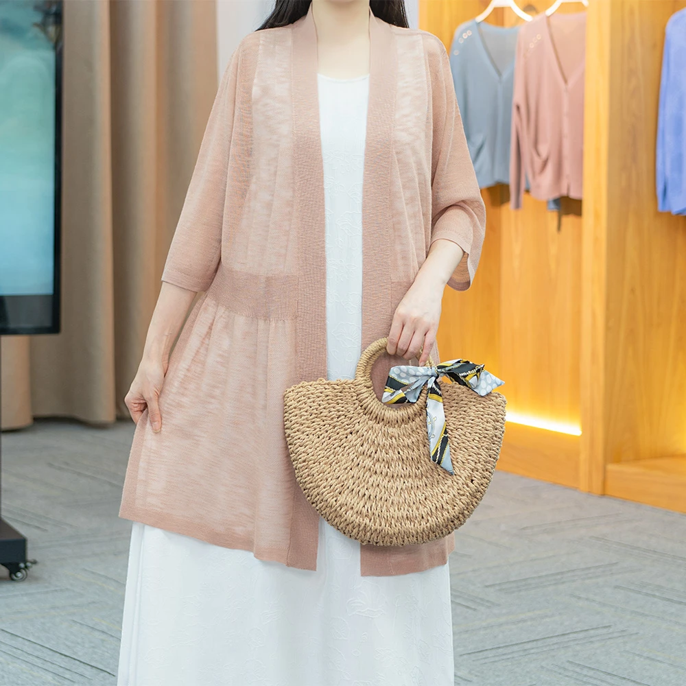 新款夏季休闲洋气百搭时尚大码上衣宽松薄款针织空调衫 2406-104