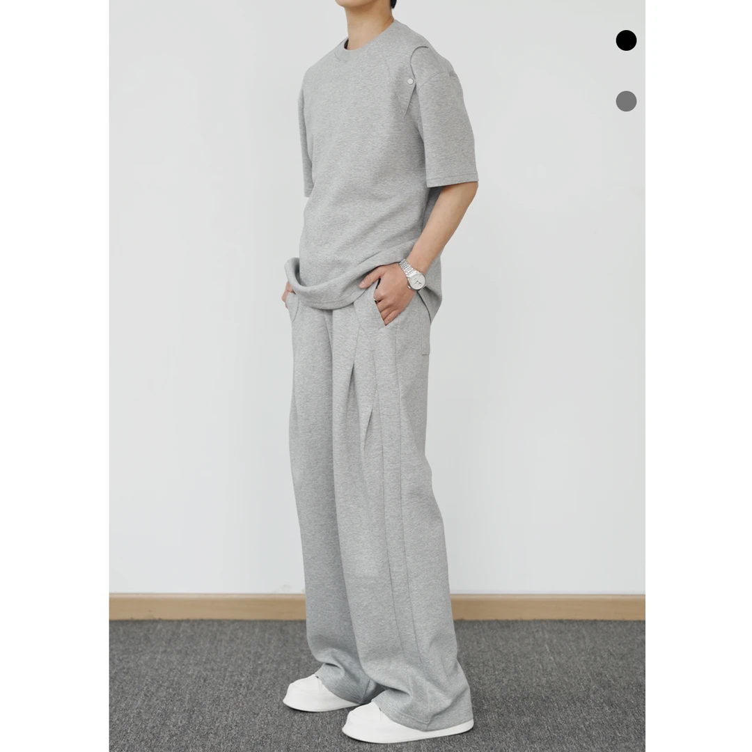 春夏款韩式百搭宽松休闲舒适男士抽绳设计感纯色休闲套装BZ288T